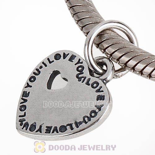 Antique Sterling Silver Dangle I LOVE YOU Heart Beads European Style