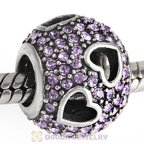 Sterling Silver Tumbling Hearts Charm with Violet Austrian Crystal