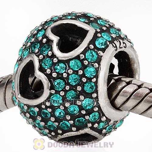 Sterling Silver Tumbling Hearts Charm with Blue Zircon Austrian Crystal