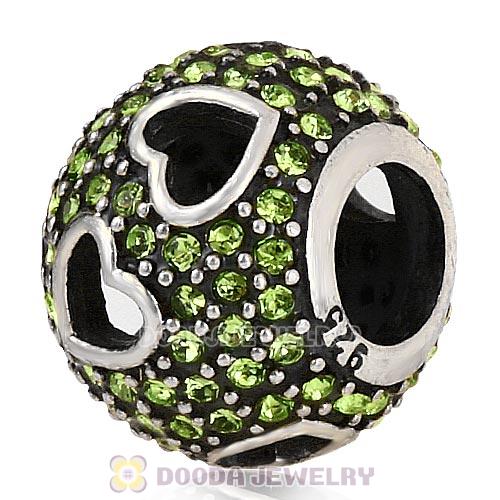 Sterling Silver Tumbling Hearts Charm with Peridot Austrian Crystal