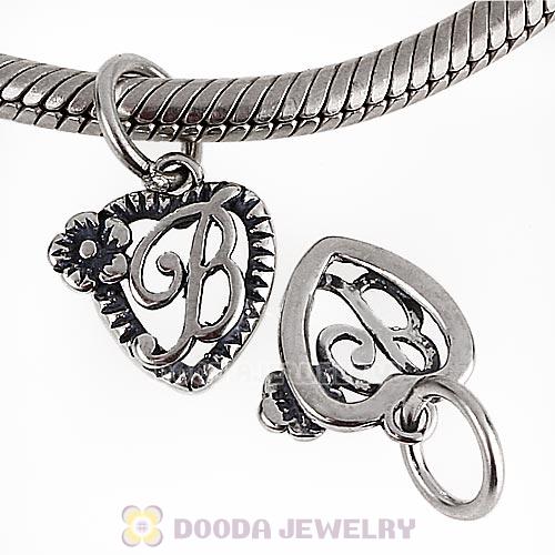 New Style Authentic Sterling Silver Heart Dangle Letter B Beads