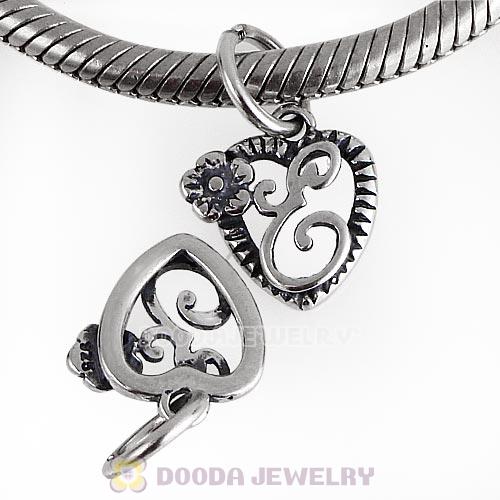 New Style Authentic Sterling Silver Heart Dangle Letter E Beads