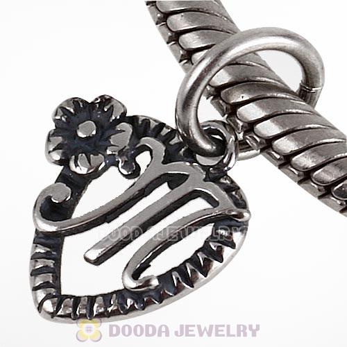 New Style Authentic Sterling Silver Heart Dangle Letter M Beads