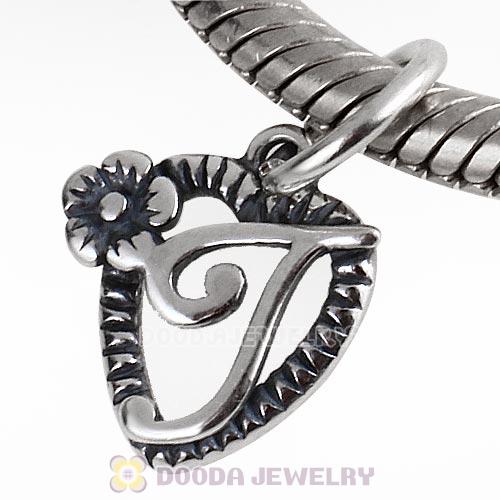 New Style Authentic Sterling Silver Heart Dangle Letter T Beads