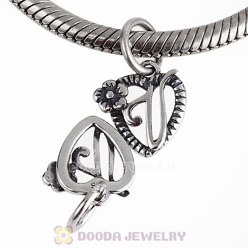 New Style Authentic Sterling Silver Heart Dangle Letter V Beads