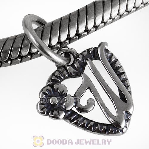 New Style Authentic Sterling Silver Heart Dangle Letter W Beads