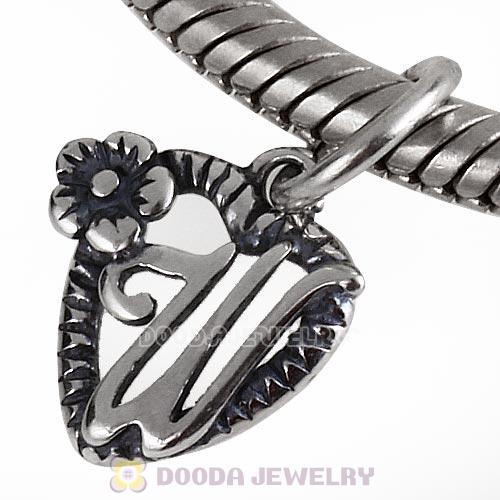 New Style Authentic Sterling Silver Heart Dangle Letter W Beads