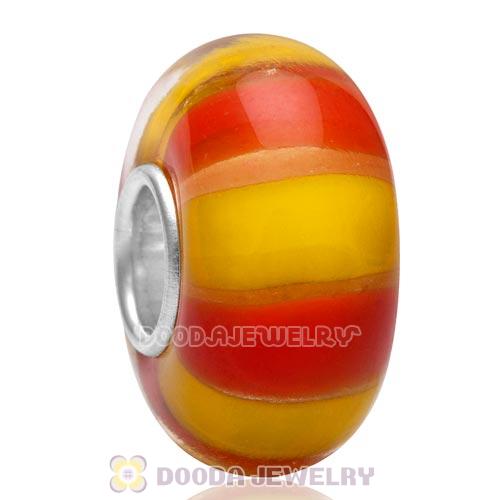 European New Style Yellow and Red Stripe Glass Beads with 925 Silver Single Core