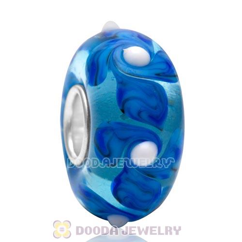 European Style Dots Style High Class Blue Glass Beads for Jewelry with 925 Silver Core 