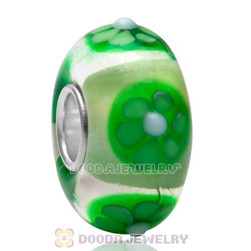 European Flower Style High Class Green Color Glass Beads for Jewelry with 925 Silver Core 