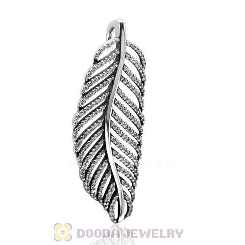 Authentic Sterling Silver Light as a Feather with Clear CZ Pendant for Necklace