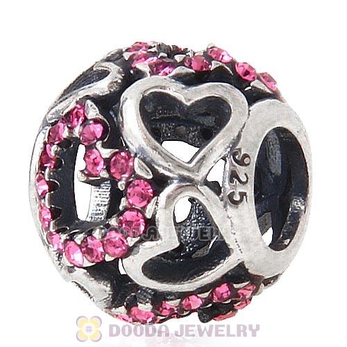 Sterling Silver love Hearts Charm with Rose Heart Austrian Crystal