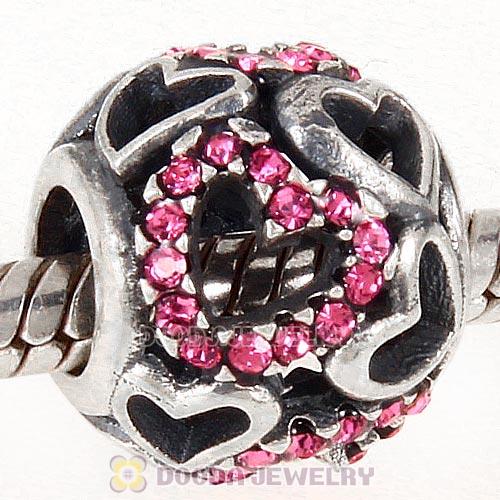 Sterling Silver love Hearts Charm with Rose Heart Austrian Crystal
