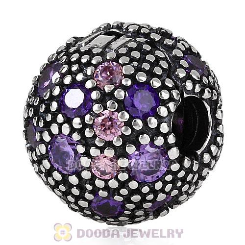 European 925 Sterling Silver Cosmic Star Fancy Purple and Multi-Colored CZ Clip Bead 