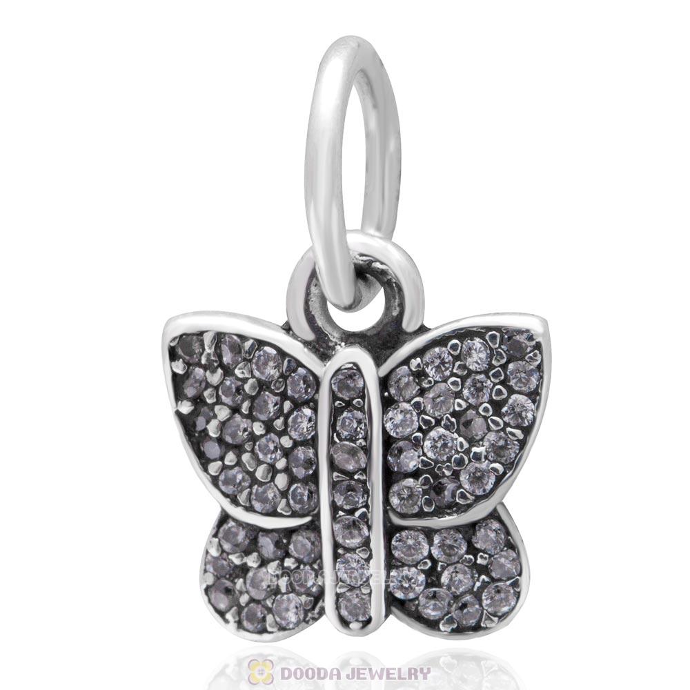 New 925 Sterling Silver Sparkling CZ Stone Butterfly Dangle Charms