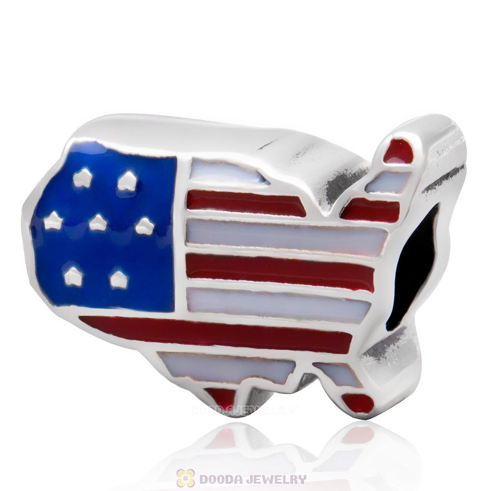925 Sterling Silver USA with Red White and Blue Enamel Bead