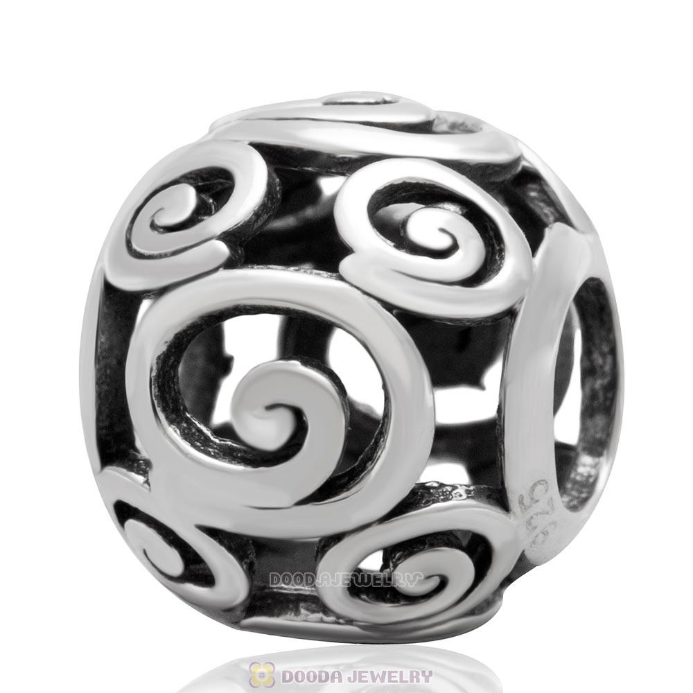 Antique Sterling Silver European Mickey Swirls Charm Bead 