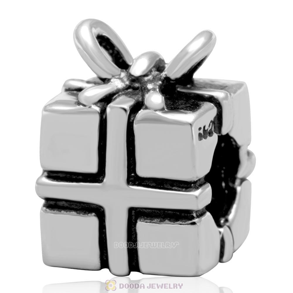 925 Sterling Silver Christmas Present Box Charm Bead