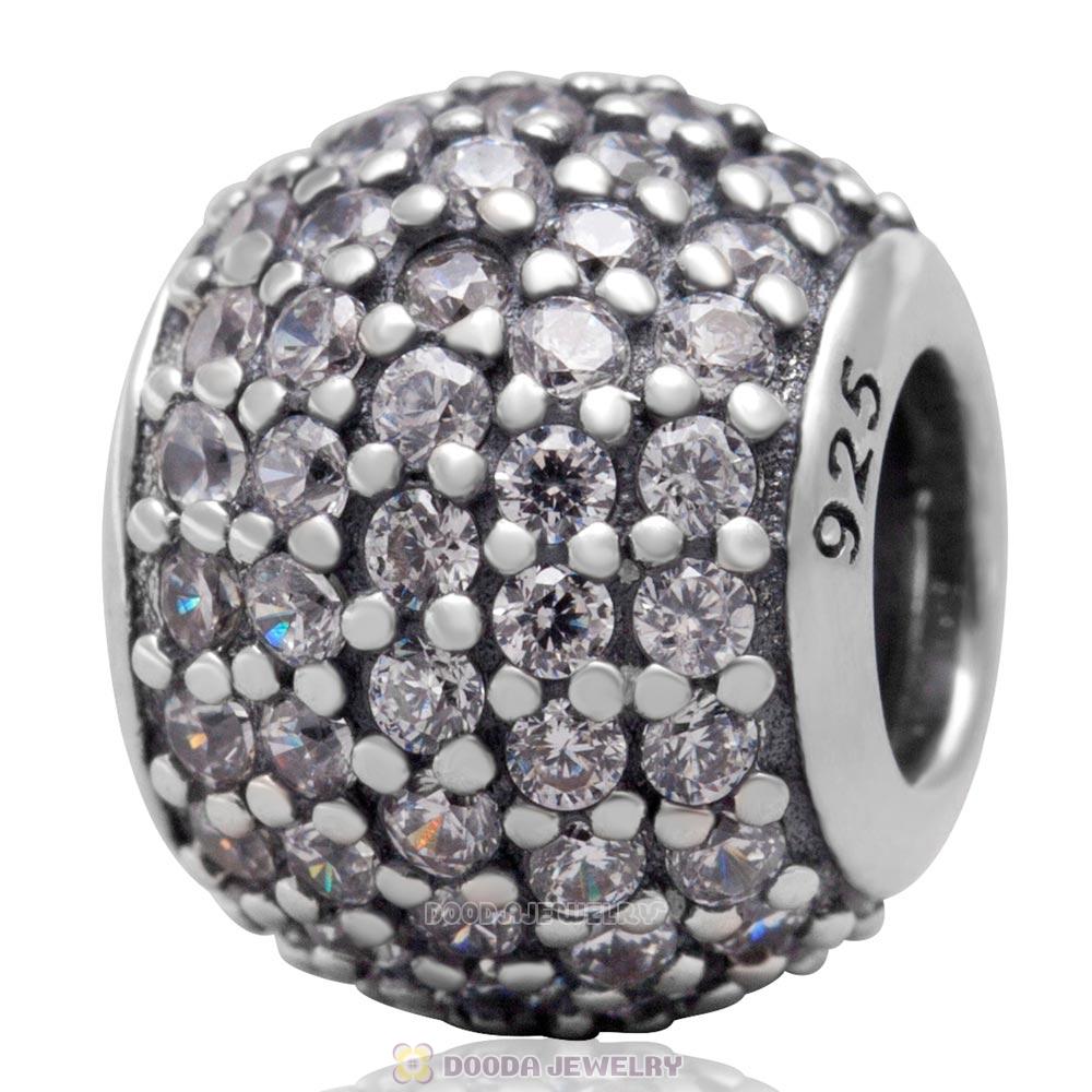 925 Sterling Silver Clear Pave Lights with Clear CZ Bead and Charm 