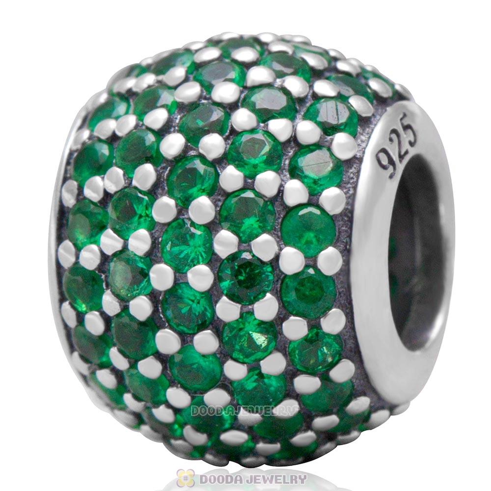 925 Sterling Silver Emerald Pave Lights with Emerald CZ Bead 