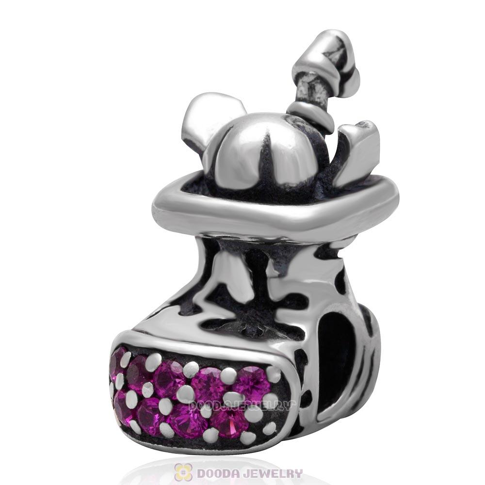 925 Sterling Silver Christmas Boot European Charm Bead with Sparkling Stone 