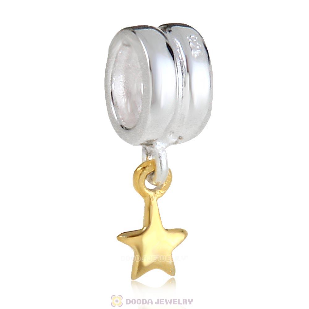 925 Sterling Silver European Style Beads Dangle Gold Plated Lucky Star