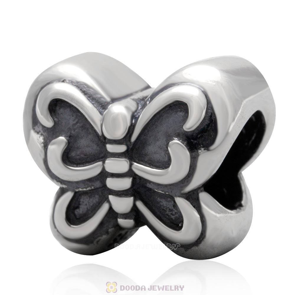 925 Antique Sterling Silver Butterfly Charm Bead
