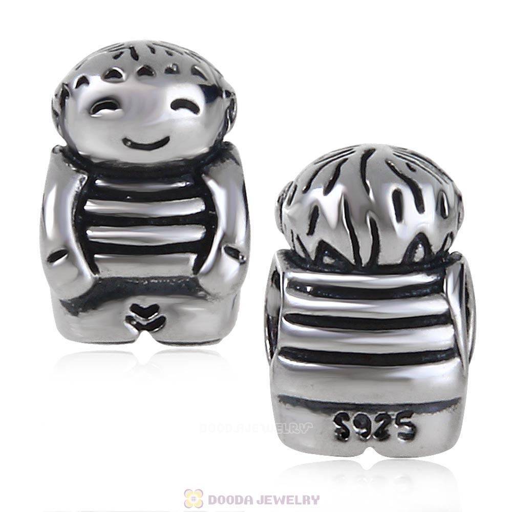 925 Solid Sterling Silver Charm Jewelry Happy Boy Beads and Charms