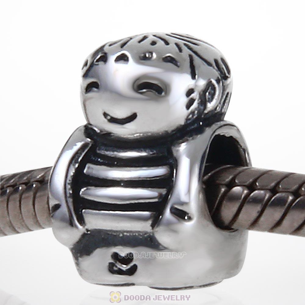 925 Solid Sterling Silver Charm Jewelry Happy Boy Beads and Charms
