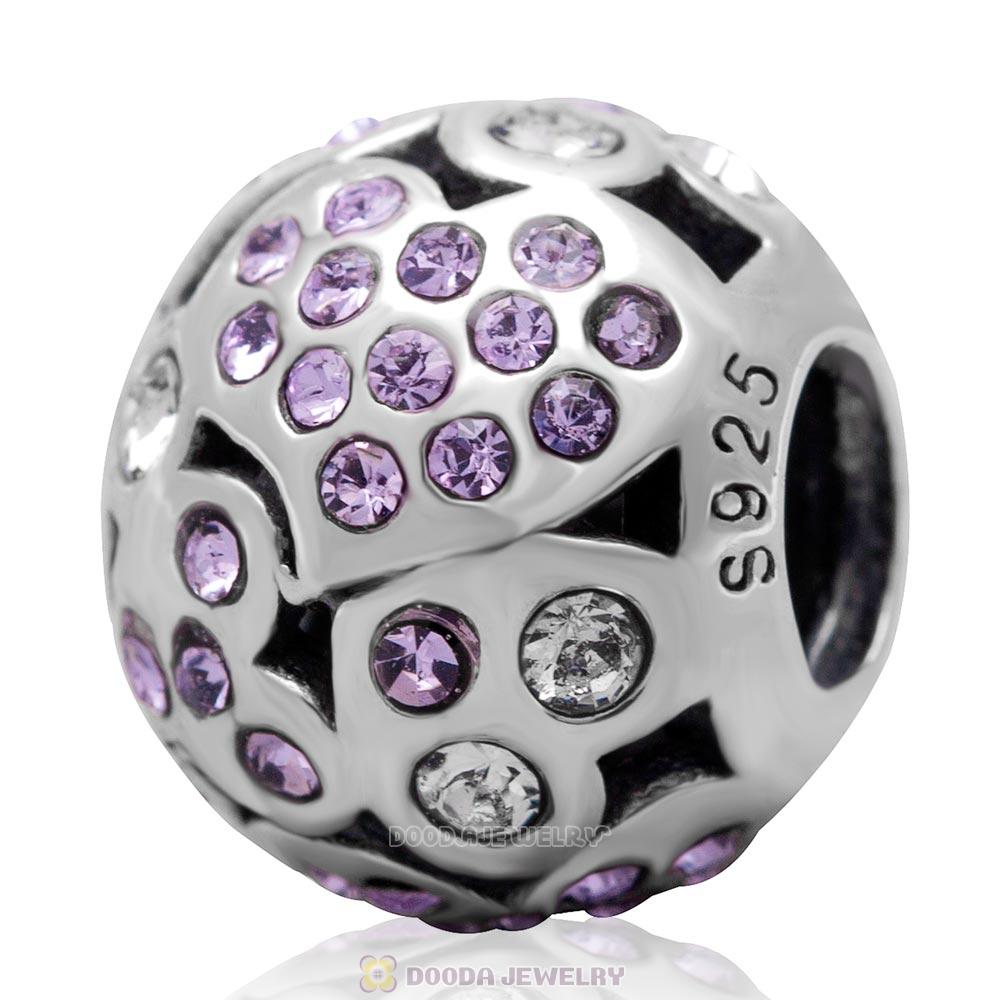 Sterling Silver Love Heart Charm Bead with Pave Violet Australian Crystal