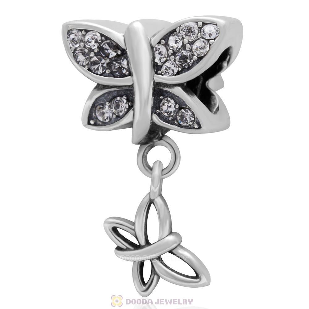 925 Sterling Silver Come Fly With Me Charm with Clear Austrian Crystal