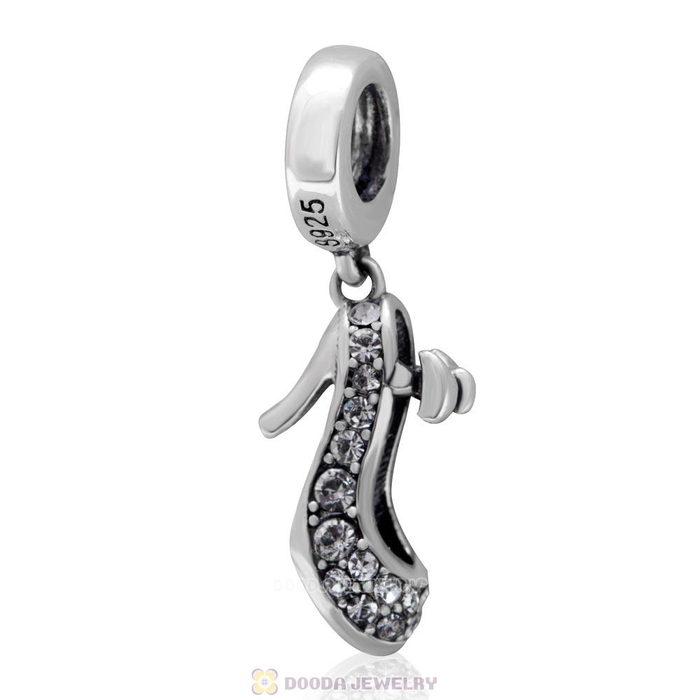 Sterling Silver Clear Pave High Heel Dangle Bead with Clear Austrian Crystal