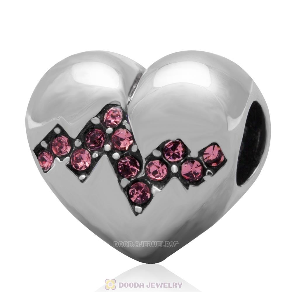 Sterling Silver My Heart Beats Faster For You Bead with Lt Rose Australian Crystal