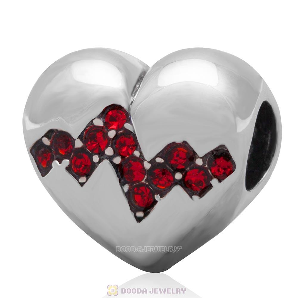 Sterling Silver My Heart Beats Faster For You Bead with Lt Siam Australian Crystal