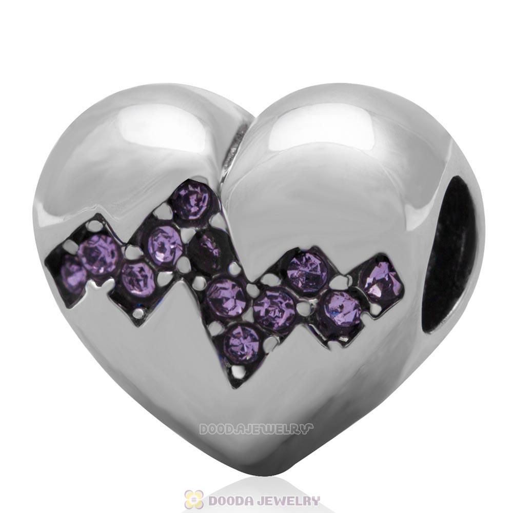 Sterling Silver My Heart Beats Faster For You Bead with Violet Australian Crystal