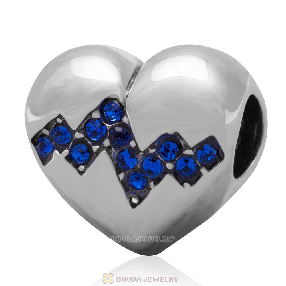 Sterling Silver My Heart Beats Faster For You Bead with Sapphire Australian Crystal
