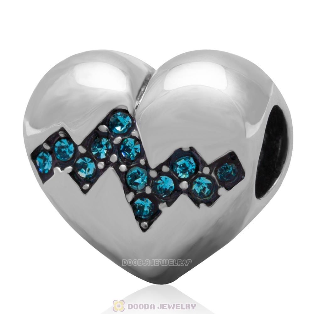 Sterling Silver My Heart Beats Faster For You Bead with Aquamarine Australian Crystal