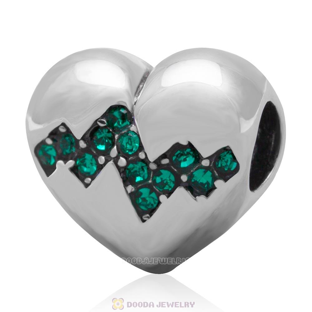 Sterling Silver My Heart Beats Faster For You Bead with Emerald Australian Crystal