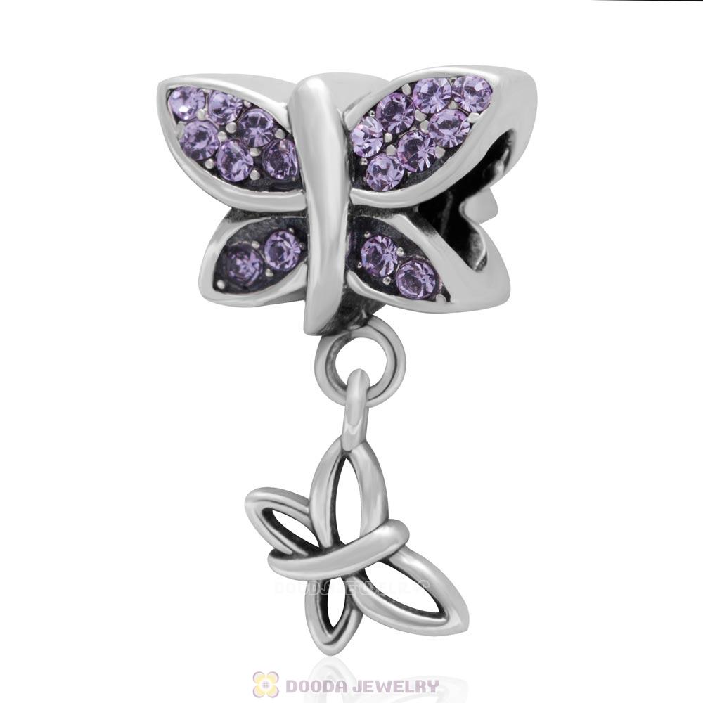 925 Sterling Silver Come Fly With Me Charm with Violet Austrian Crystal