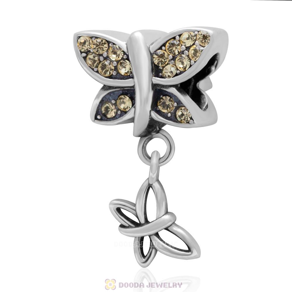 925 Sterling Silver Come Fly With Me Charm with Jonquil Austrian Crystal