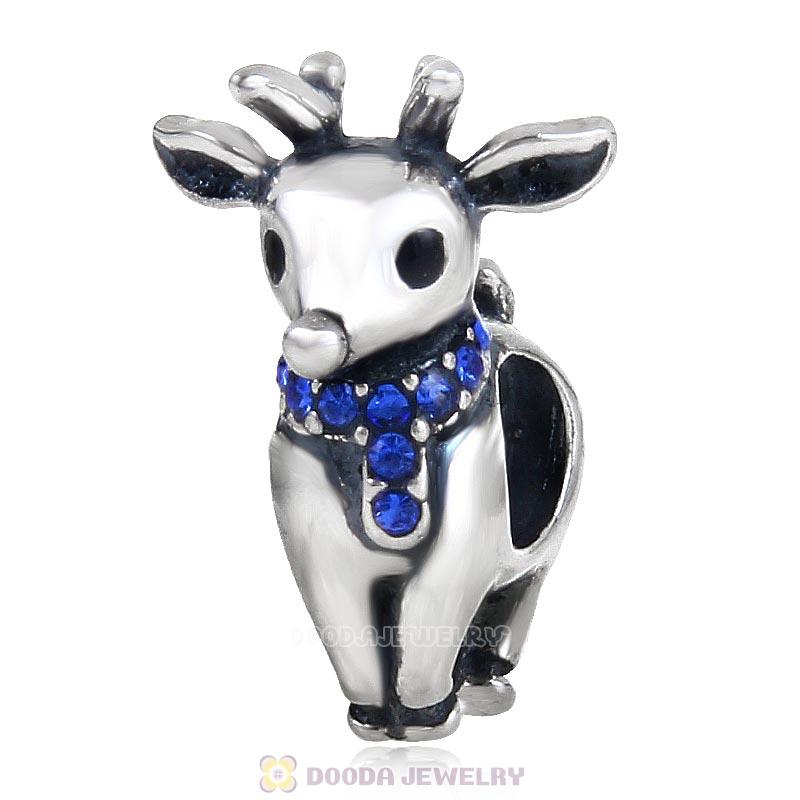 Antique Sterling Silver Reindeer Bead with Sapphire Australian Crystal