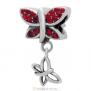925 Sterling Silver Come Fly With Me Charm with Lt Siam Austrian Crystal