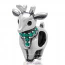 Antique Sterling Silver Reindeer Bead with Emerald Australian Crystal