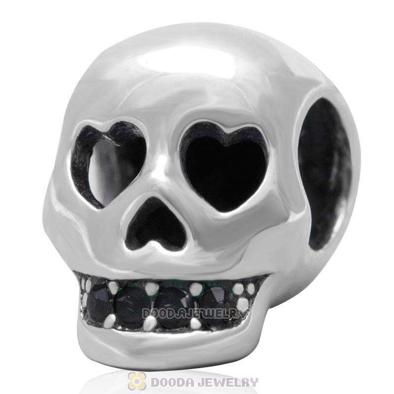 Terrible Skull Charm 925 Sterling Silver Bead with Bling Jet Austrian Crystal