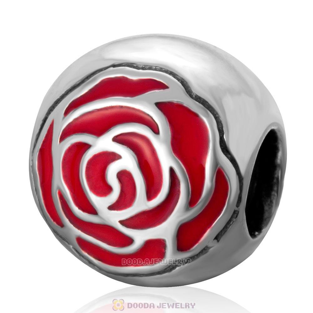 Sterling Silver Red Rose Enamel Flower Bead