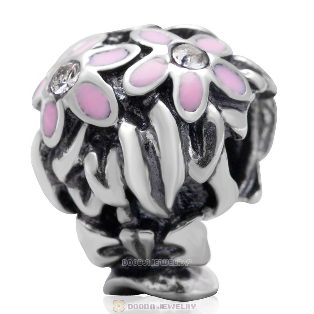 Bouquet Charm Enamel 925 Sterling Silver with Clear Austrian Crystal