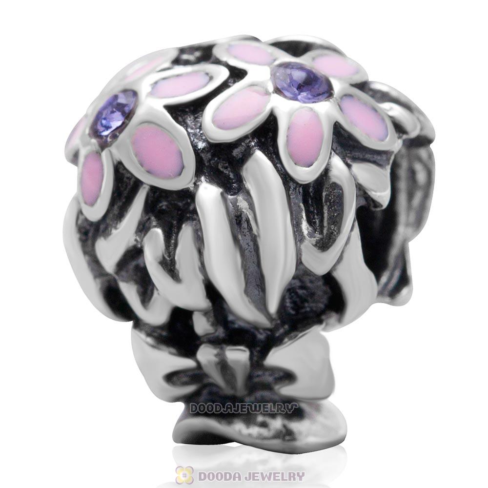 Bouquet Charm Enamel 925 Sterling Silver with Tanzanite Austrian Crystal