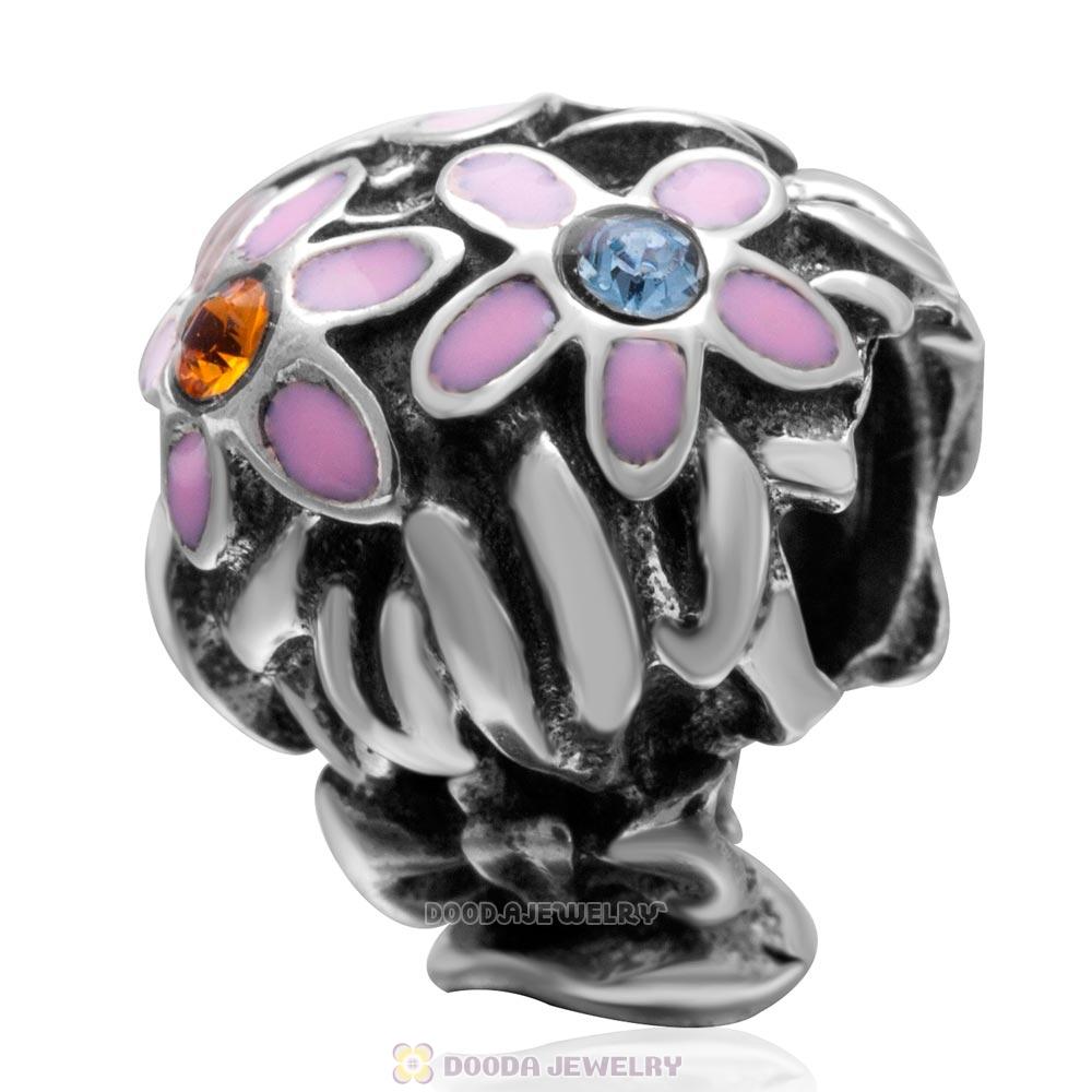 Bouquet Charm Enamel 925 Sterling Silver with Colorful Austrian Crystal