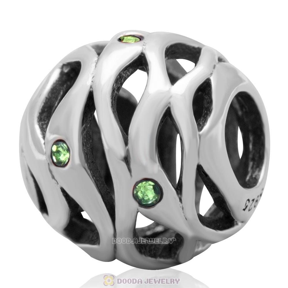 European Style Sterling Silver Openwork Wave Charm Bead with Peridot Australian Crystal