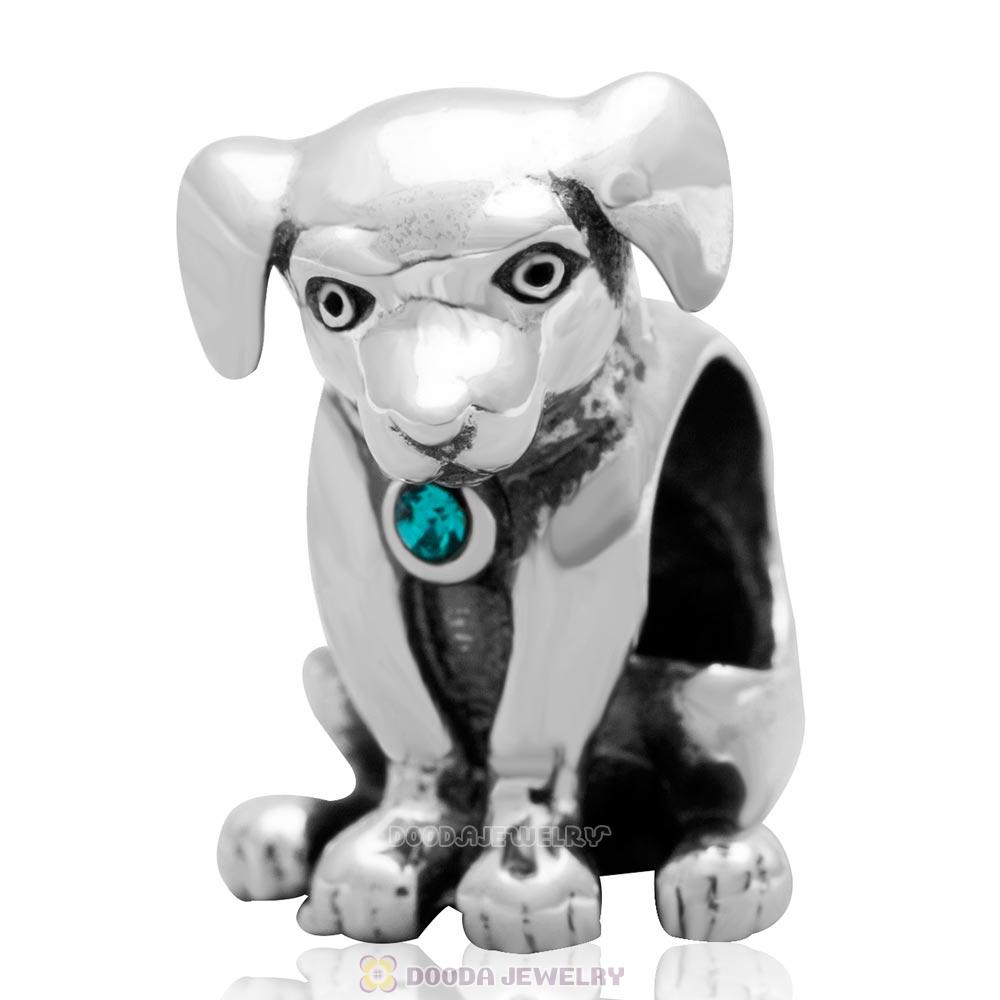 Dog Keep Home Charm 925 Sterling Silver Blue Zircon Australian Crystal Initial